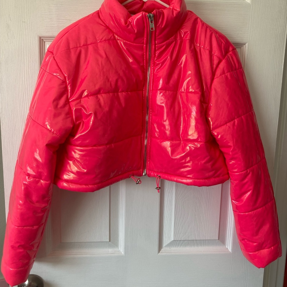 Fashion Nova Women’s Hot Pink Cropped Puffer Jacket